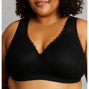 Black Padded Pull Over Sports Bra Lace Overlay Size 3X Cup Size D